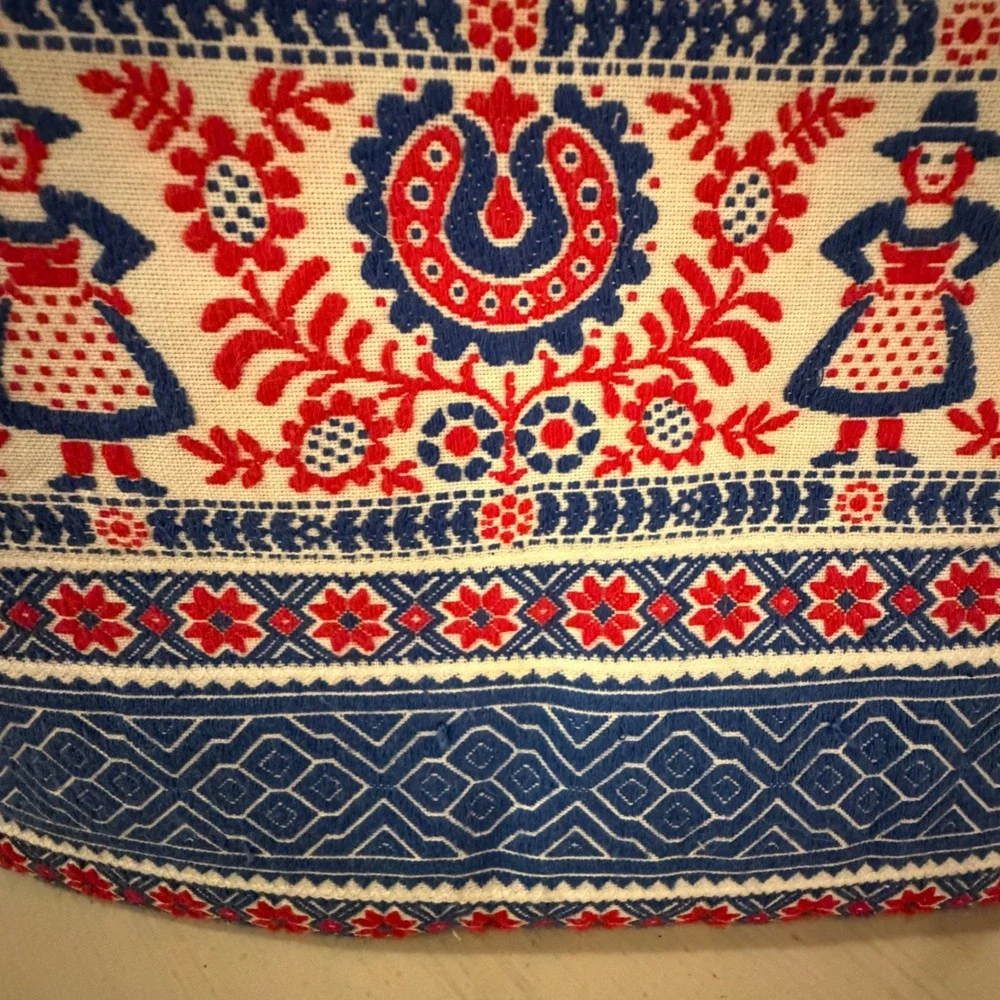 Vintage Tea Cozy Folk Art Woven Red Blue Woven Padded Teapot Cover
